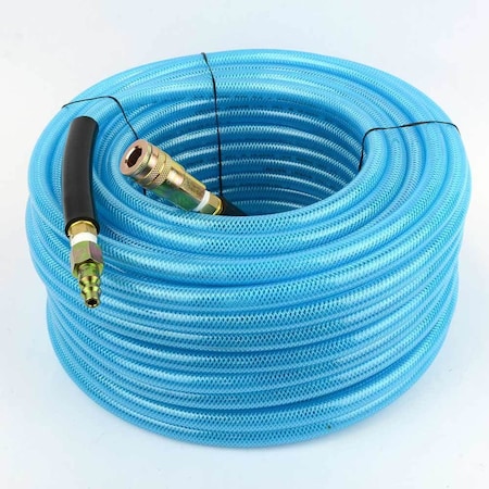 Interstate Pneumatics Polyurethane Hose 3/8" x 100ft 200 PSI, w/One 1/4" Steel Coupler & One 1/4" Steel Coupler Plug HU16-100H44
